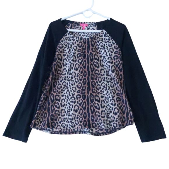 Betsey Johnson Sweaters - Betsey Johnson Animal Print Henley Sweater Women's Sz L